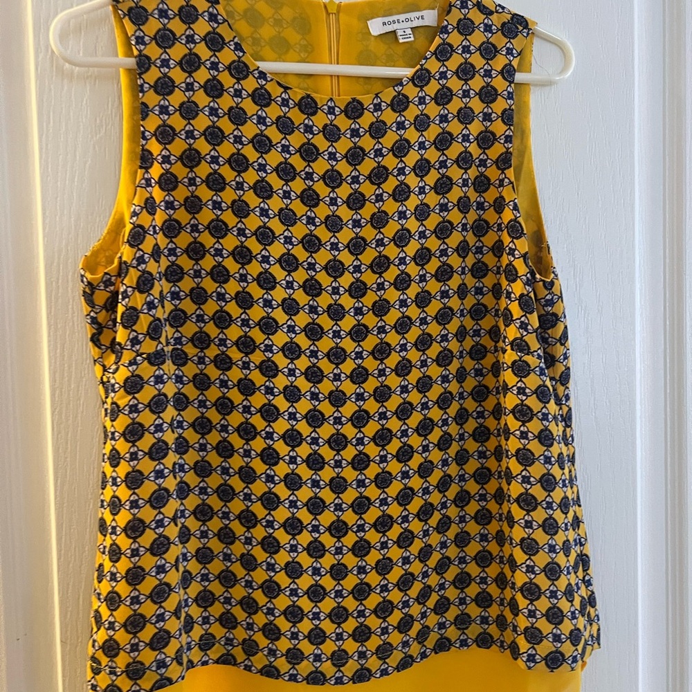 Yellow, Blue and White Patterned Sleeveless Top